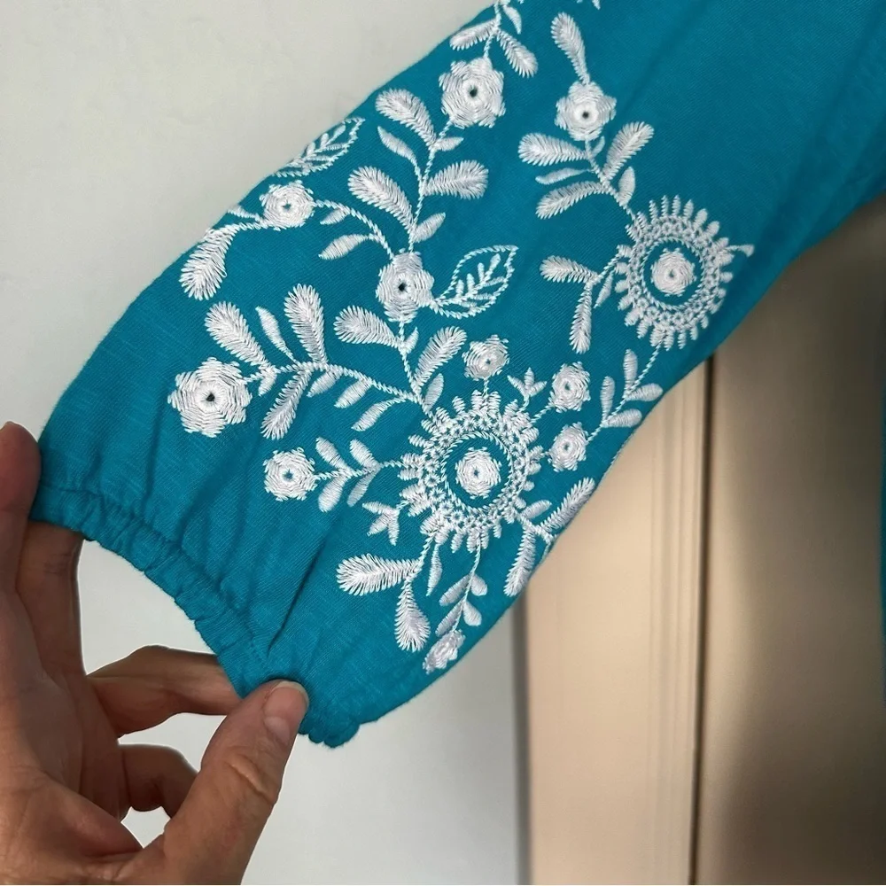 Talbots Teal Peasant Top LP